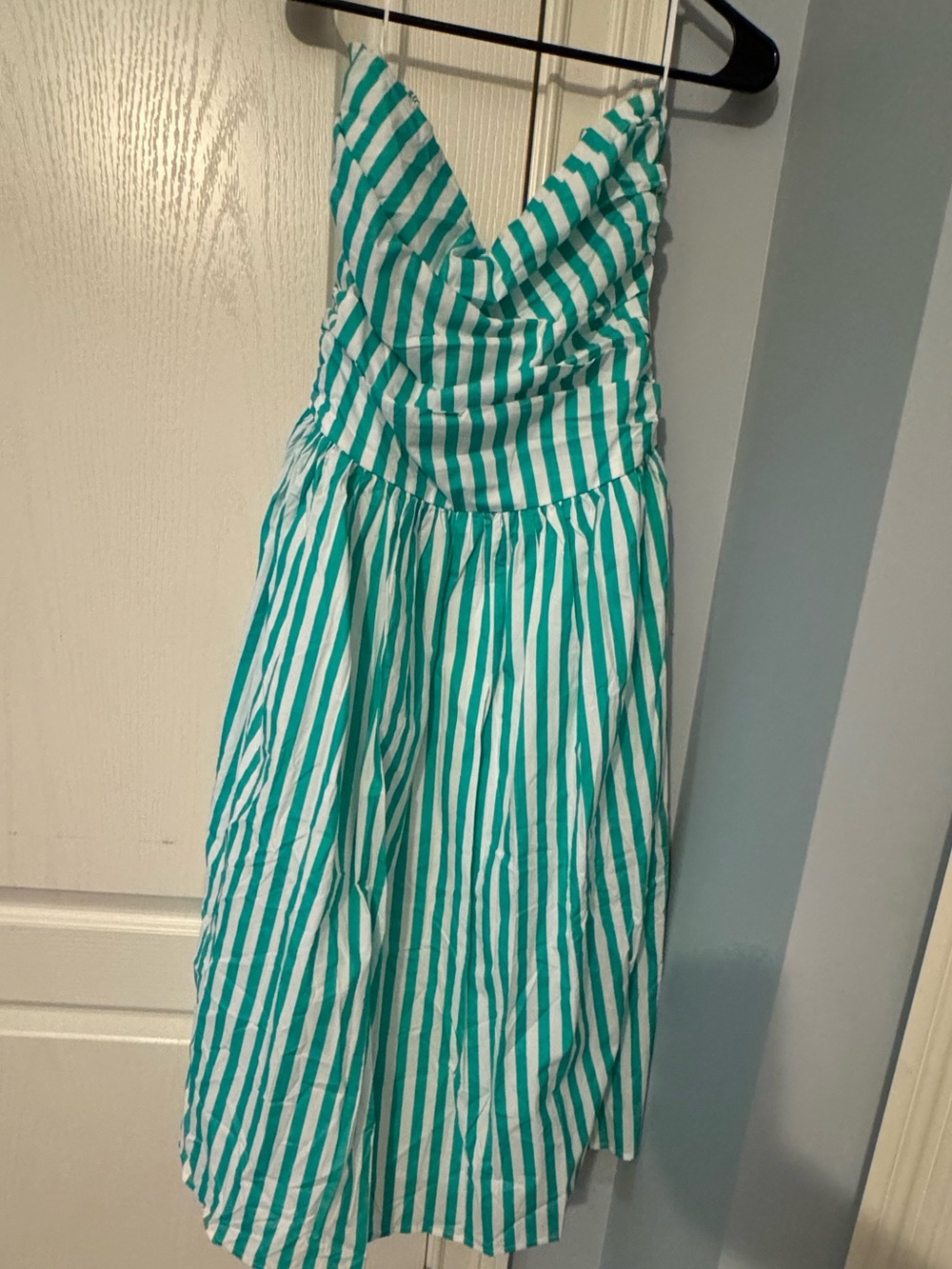 Women's Smocked Green and White Striped Summer Dress
